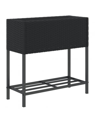 Fioriere da Giardino con Ripiani 2pz Nere 70x28x70cm Polyrattan