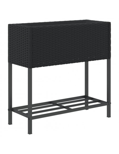 Fioriere da Giardino con Ripiani 2pz Nere 70x28x70cm Polyrattan