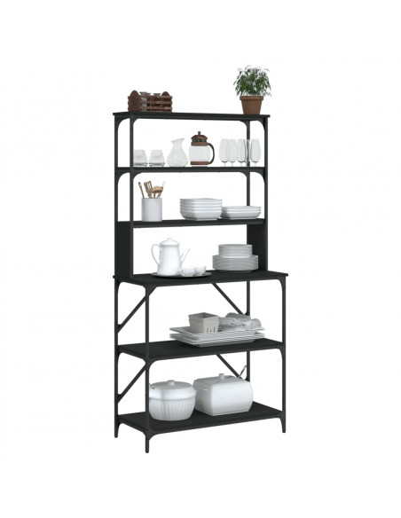 Scaffale da Cucina 6 Ripiani Nero 90x40x180cm Legno Multistrato