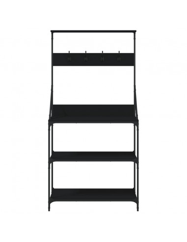 Scaffale da Cucina con Ganci 4 Ripiani Nero Legno Multistrato