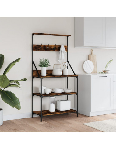 Scaffale Cucina Ganci 4 Ripiani Rovere Fumo Legno Multistrato