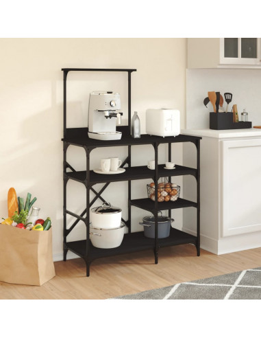 Mobile da Cucina Nero 90x40x132 cm Legno Multistrato e Metallo