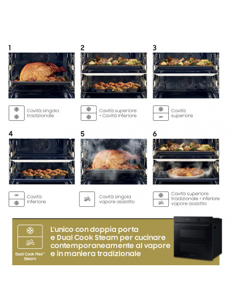 Samsung NV7B5760WBK Forno ad incasso a Vapore Serie 5 76 L A+ Vetro Nero