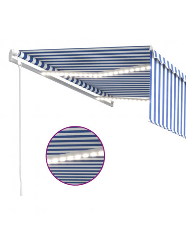 Tenda Automatica Parasole LED Sensore Vento 4,5x3 m Blu Bianco