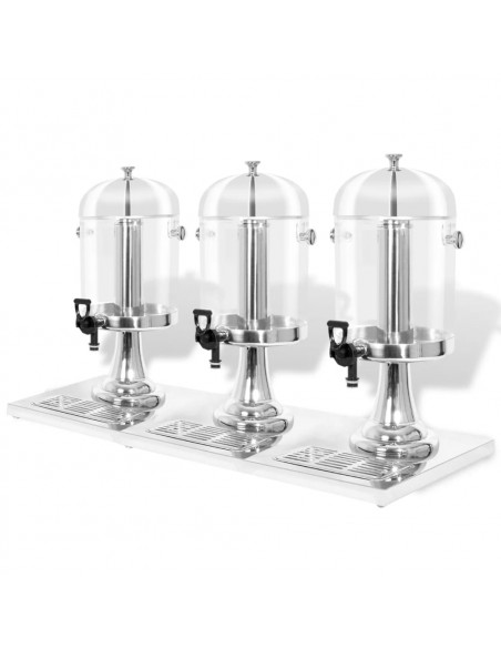Triplo Distributore di Succhi di Frutta e Bibite Acciaio Inossidabile 3 x 8 L