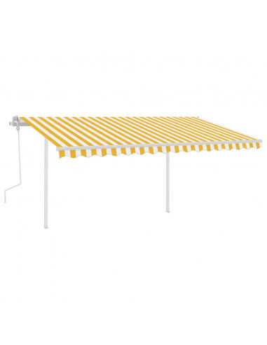 Tenda da Sole Retrattile Manuale con Pali 4x3m Gialla e Bianca