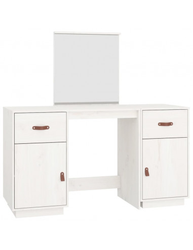 Set Toeletta con Specchio Bianco in Legno Massello di Pino