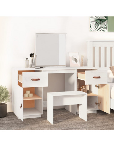 Set Toeletta con Specchio Bianco in Legno Massello di Pino