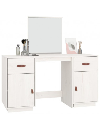 Set Toeletta con Specchio Bianco in Legno Massello di Pino