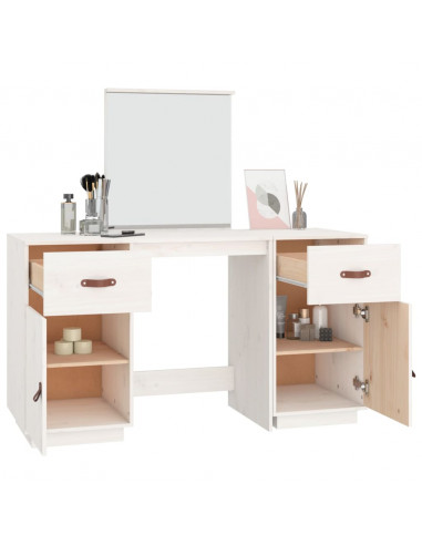 Set Toeletta con Specchio Bianco in Legno Massello di Pino