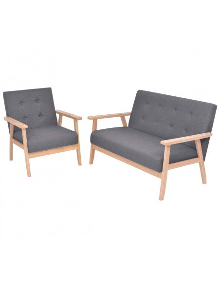 Set di Divani 2 pz in Tessuto Grigio Scuro