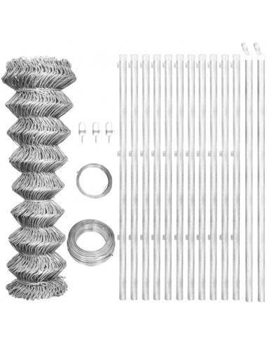 Recinzione in Rete con Pali in Acciaio Zincato 25x1,25m Argento