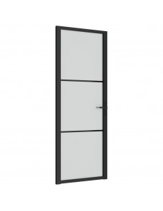 Porta Interna 76x201,5 cm Nero Opaco Vetro e Alluminio 2