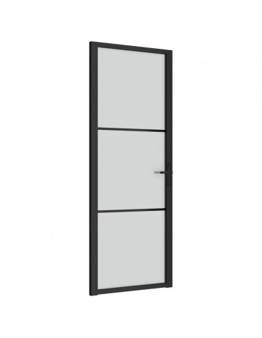 Porta Interna 76x201,5 cm Nero Opaco Vetro e Alluminio