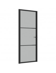 Porta Interna 83x201,5 cm Nero Opaco Vetro e Alluminio 2