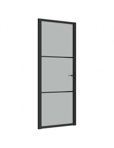 Porta Interna 83x201,5 cm Nero Opaco Vetro e Alluminio