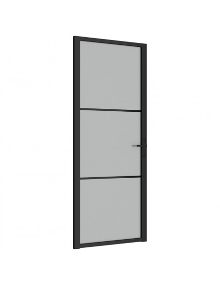 Porta Interna 83x201,5 cm Nero Opaco Vetro e Alluminio