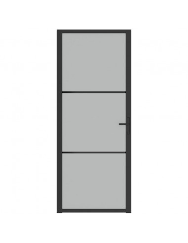 Porta Interna 83x201,5 cm Nero Opaco Vetro e Alluminio