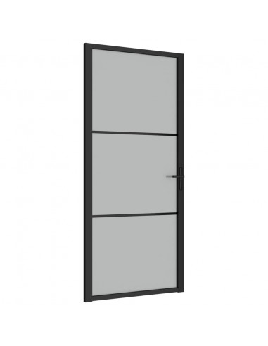 Porta Interna 93x201,5 cm Nero Opaco Vetro e Alluminio