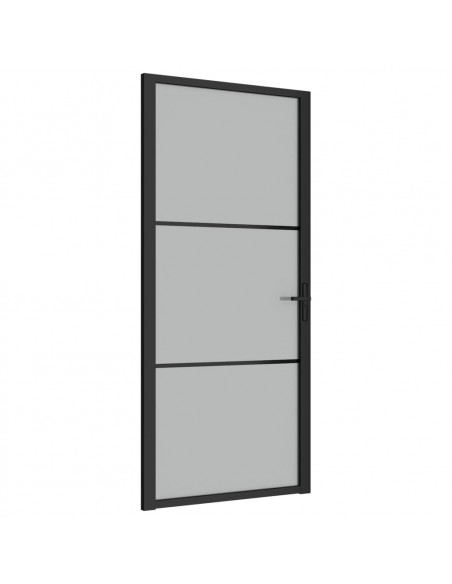Porta Interna 93x201,5 cm Nero Opaco Vetro e Alluminio