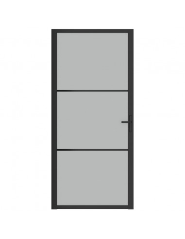 Porta Interna 93x201,5 cm Nero Opaco Vetro e Alluminio