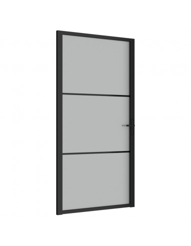Porta Interna 102,5x201,5 cm Nero Opaco in Vetro e Alluminio