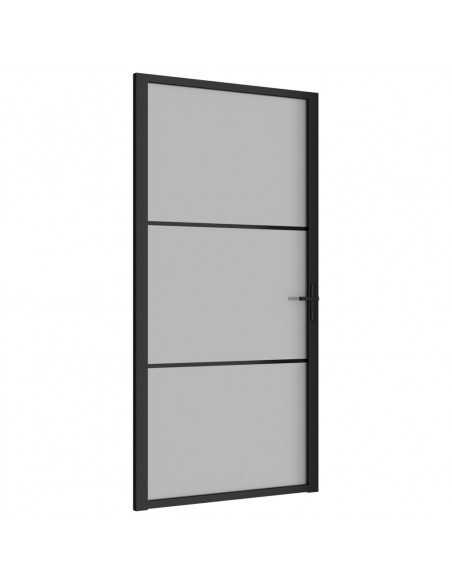 Porta Interna 102,5x201,5 cm Nero Opaco in Vetro e Alluminio