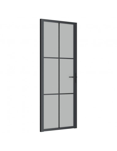 Porta Interna 76x201,5 cm Nero Opaco Vetro e Alluminio