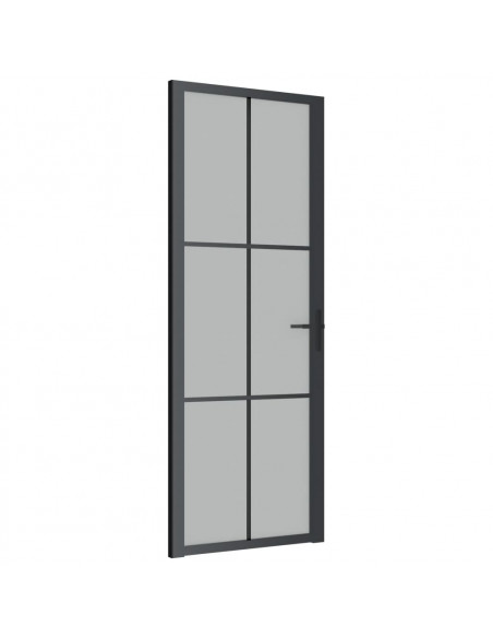 Porta Interna 76x201,5 cm Nero Opaco Vetro e Alluminio