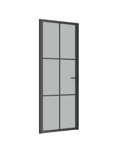 Porta Interna 83x201,5 cm Nero Opaco Vetro e Alluminio