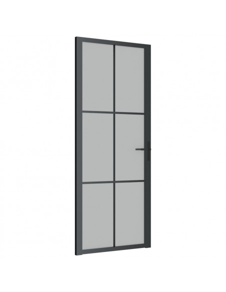 Porta Interna 83x201,5 cm Nero Opaco Vetro e Alluminio