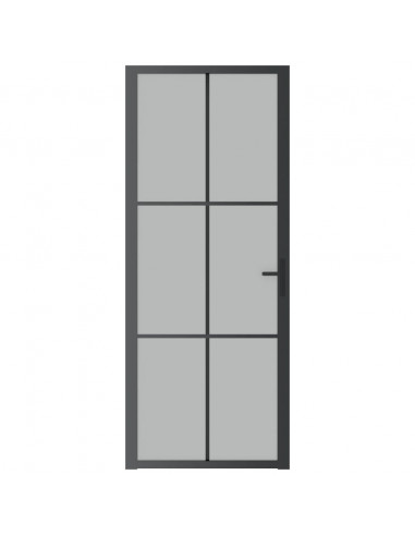 Porta Interna 83x201,5 cm Nero Opaco Vetro e Alluminio