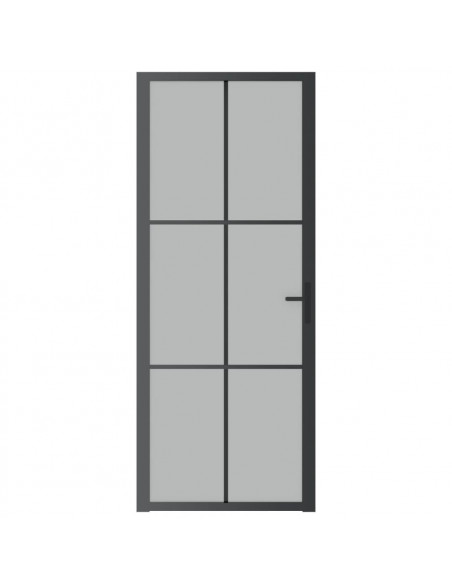 Porta Interna 83x201,5 cm Nero Opaco Vetro e Alluminio