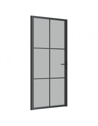 Porta Interna 93x201,5 cm Nero Opaco Vetro e Alluminio