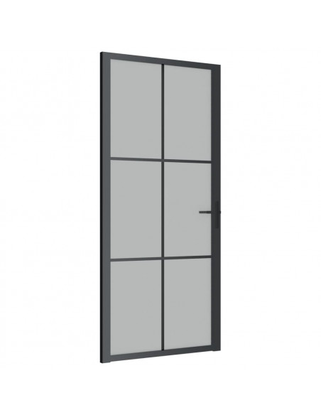 Porta Interna 93x201,5 cm Nero Opaco Vetro e Alluminio