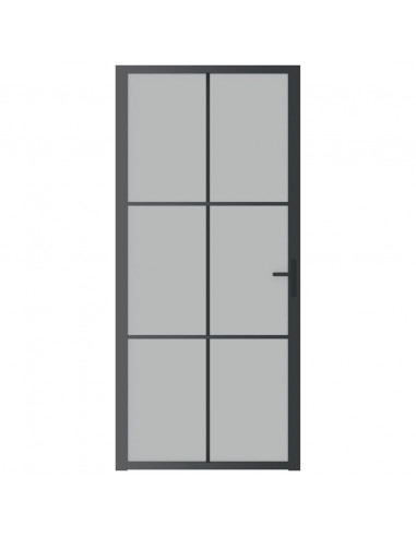 Porta Interna 93x201,5 cm Nero Opaco Vetro e Alluminio