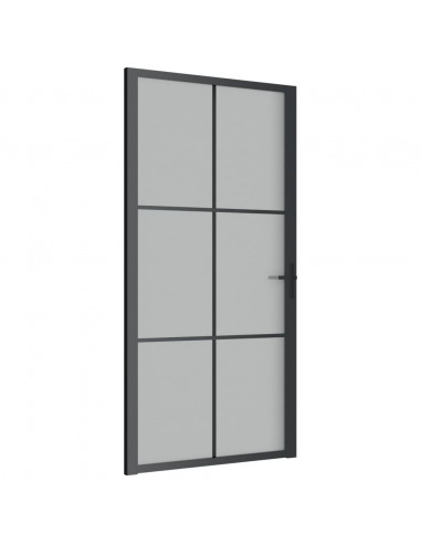 Porta Interna 102,5x201,5 cm Nero Opaco in Vetro e Alluminio