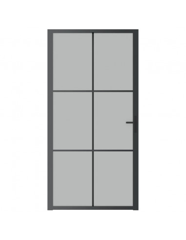 Porta Interna 102,5x201,5 cm Nero Opaco in Vetro e Alluminio
