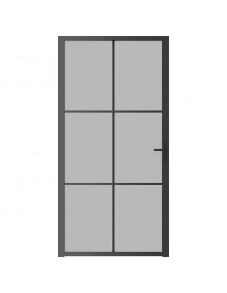 Porta Interna 102,5x201,5 cm Nero Opaco in Vetro e Alluminio