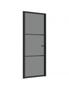 Porta Interna 83x201,5 cm Nero Opaco Vetro ESG e Alluminio 2