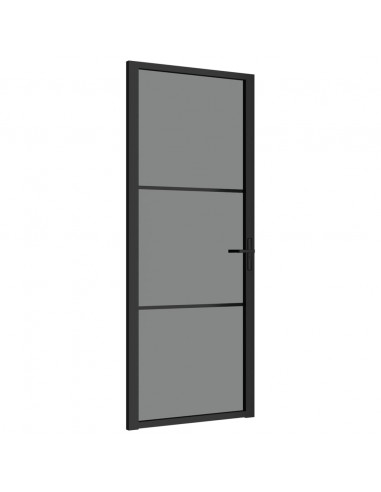 Porta Interna 83x201,5 cm Nero Opaco Vetro ESG e Alluminio