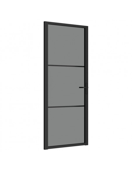 Porta Interna 83x201,5 cm Nero Opaco Vetro ESG e Alluminio