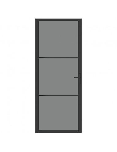 Porta Interna 83x201,5 cm Nero Opaco Vetro ESG e Alluminio