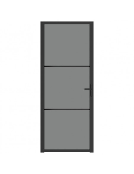Porta Interna 83x201,5 cm Nero Opaco Vetro ESG e Alluminio