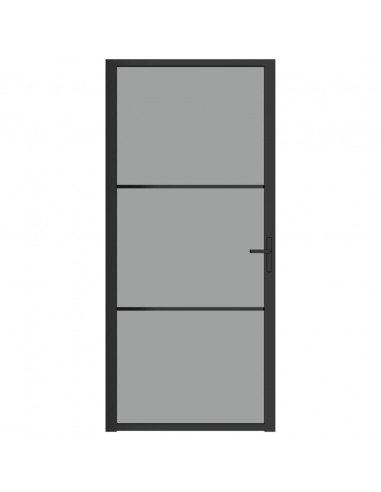 Porta Interna 93x201,5 cm Nera in Vetro ESG e Alluminio