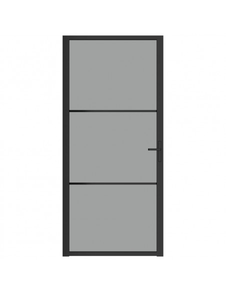 Porta Interna 93x201,5 cm Nera in Vetro ESG e Alluminio