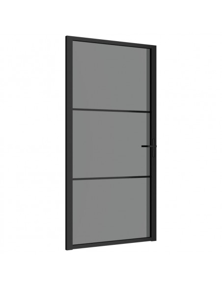 Porta Interna 102,5x201,5 cm Nera in Vetro ESG e Alluminio