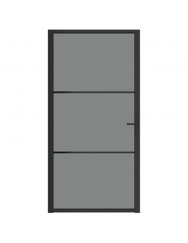 Porta Interna 102,5x201,5 cm Nera in Vetro ESG e Alluminio