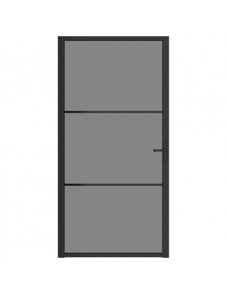 Porta Interna 102,5x201,5 cm Nera in Vetro ESG e Alluminio