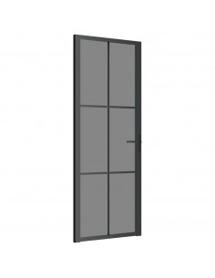 Porta Interna 76x201,5 cm Nera in Vetro ESG e Alluminio 2